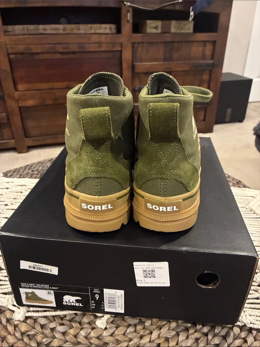 Sorel Olive Green High-Top Sneakers with Tan Sole